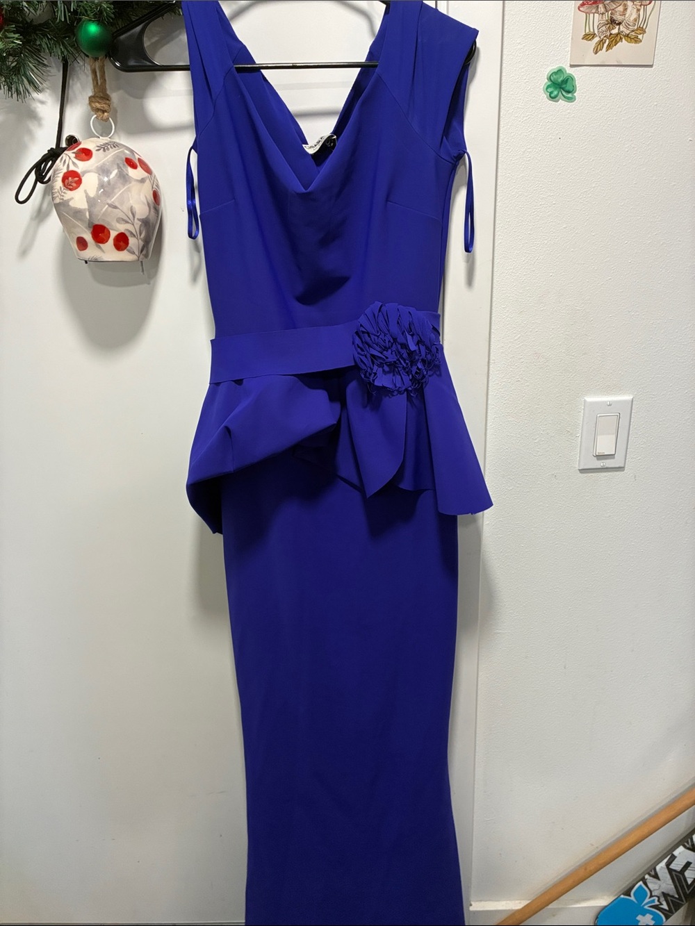 Chiara Boni Cobalt Blue Peplum Maxi Dress with Rosette